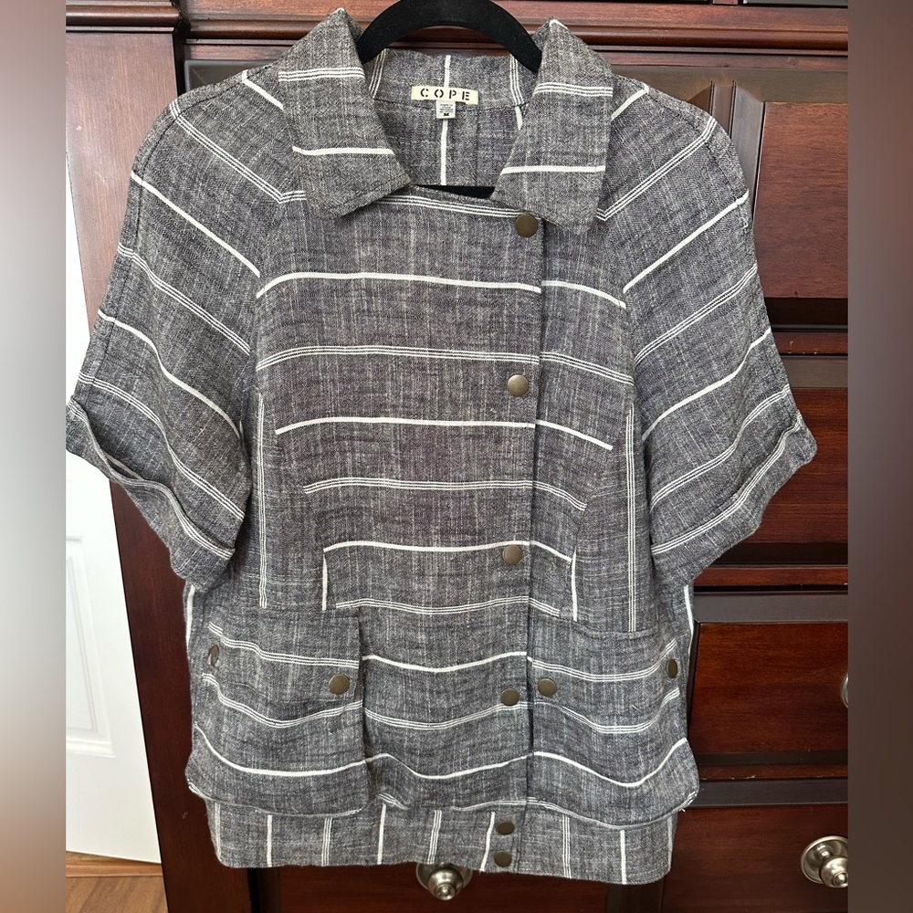 COPE Anthropologie Med Linen Blend Unique Snap Front Eclectic Boho Blouse